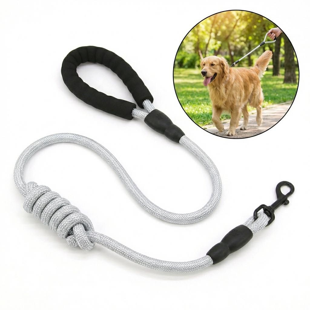 Robuste Hundeleine 1,2m Tauleine mit Soft-Griff, Rundseil Führleine Grau