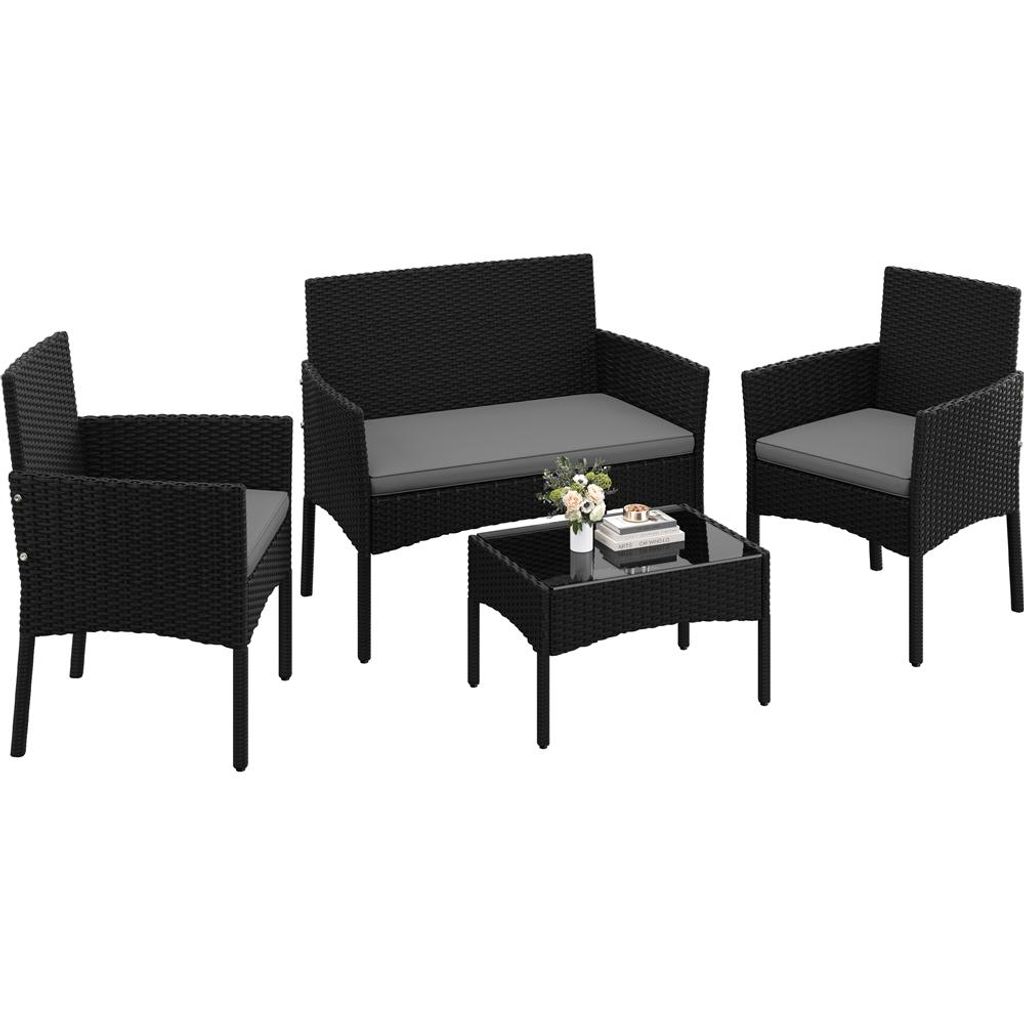 Yaheetech Polyrattan Sitzgruppe 4er Gartenmöbel Set inkl. 2er Sofa, 2 Stühle, Tisch & Sitzkissen, wetterfest