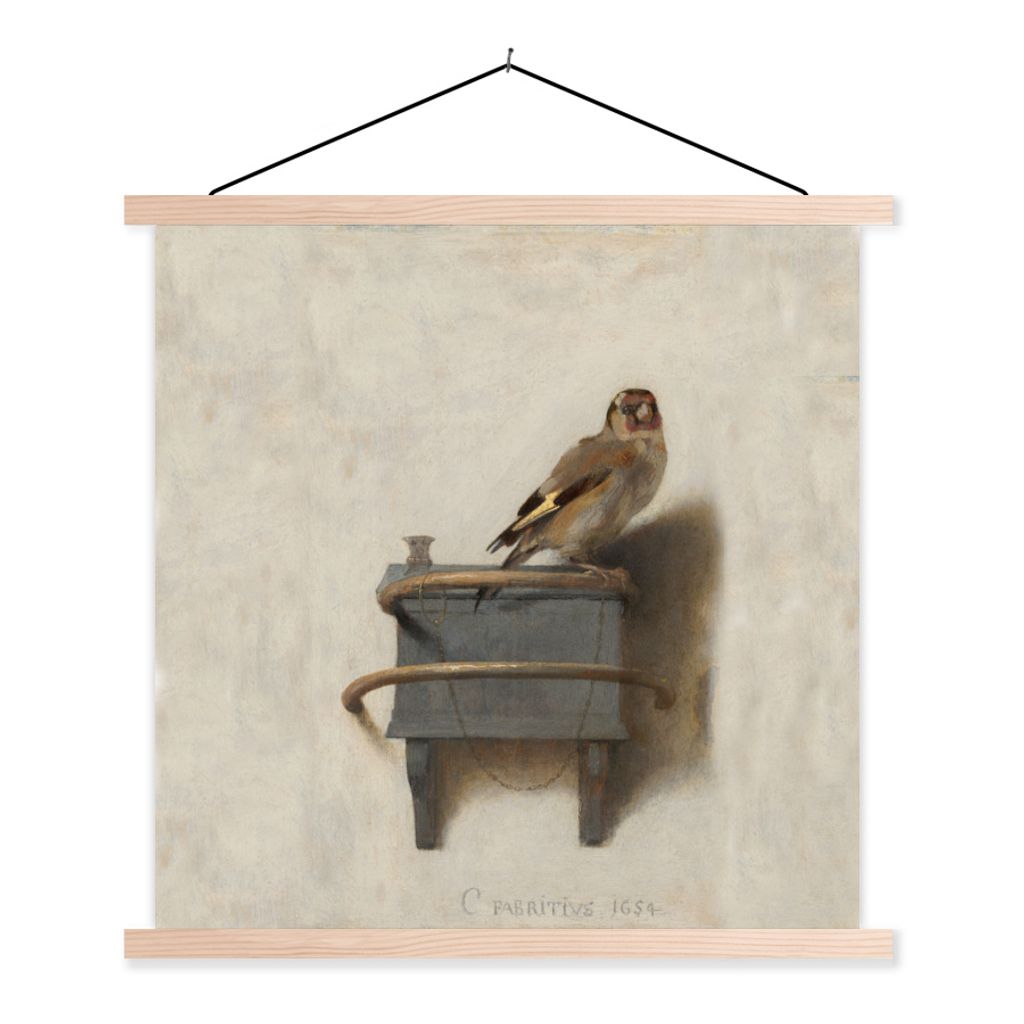 MuchoWow Textilposter Stieglitz - Alter Meister - Carel Fabritius 60x60 cm mit holzfarbenen Rahmen - Wanddekoration