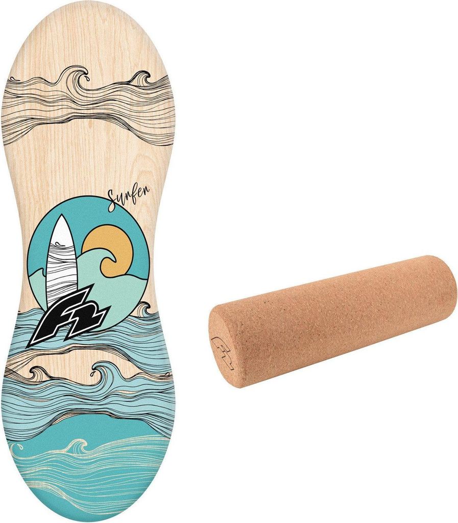 F2 Balance Board Korkrolle Halbkugel Balanceboard Holz Kinder Erwachsene Surfen - Inhalt: Peanut + Korkrolle
