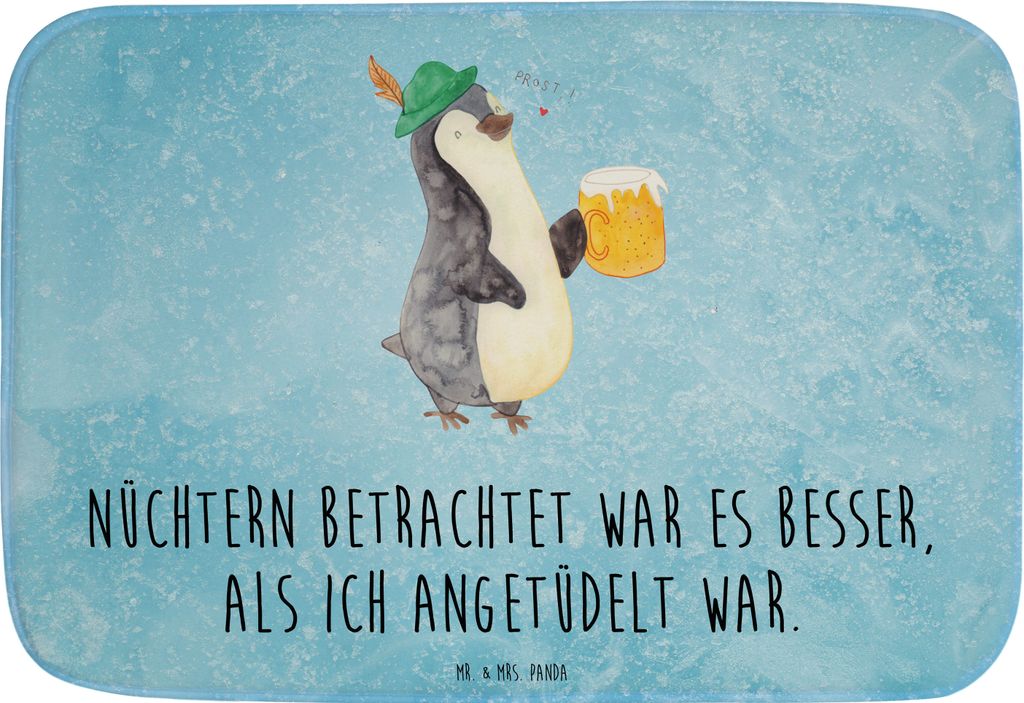 Mr. & Mrs. Panda Bad Fußmatte Pinguin Bier - Eisblau - Geschenk, Badematte, , Badteppich, Badezimmerteppich, Betrunken, Angetüdelt, Badvorleger, ...