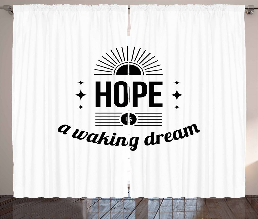 ABAKUHAUS Hoffen Rustikaler Vorhang, Monochrome Aphorism Wörter, Wohnzimmer Universalband Gardinen mit Schlaufen und Haken, 280 x 245 cm, Schwarz ...