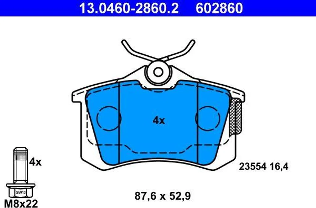 ATE 13.0460-2860.2 Jeu de plaquettes de frein OE JZW698451 Audi A4 Polo