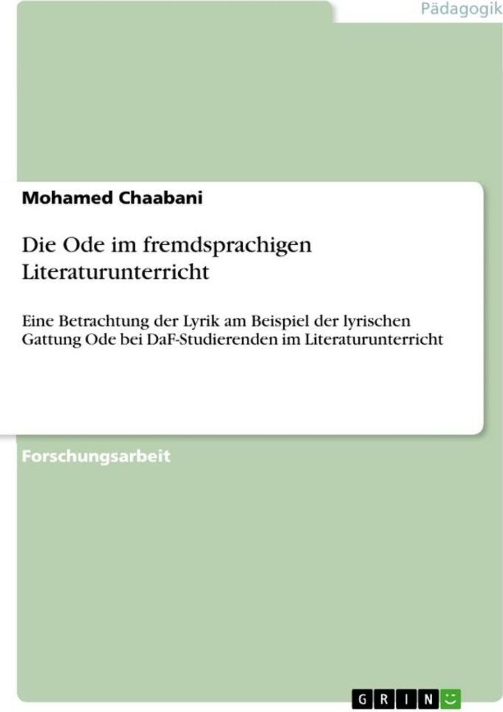 Die Ode im fremdsprachigen Literaturunterricht