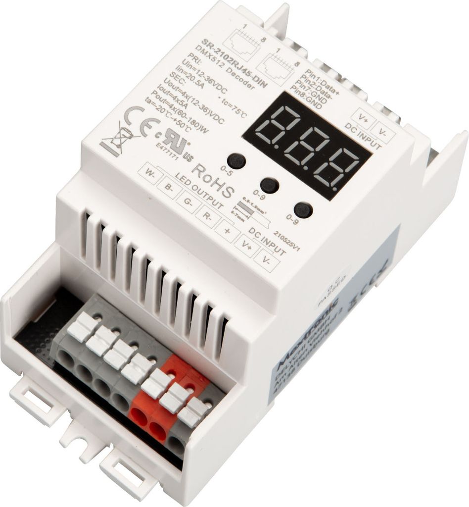 LED CONNEX DMX Hutschschiene Decoder RJ45 4CH 5A 12-36V
