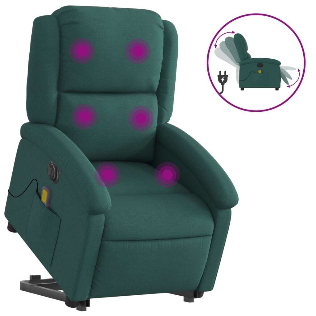 vidaXL Elektrischer Massagesessel mit Aufstehhilfe Dunkelgrün Stoff