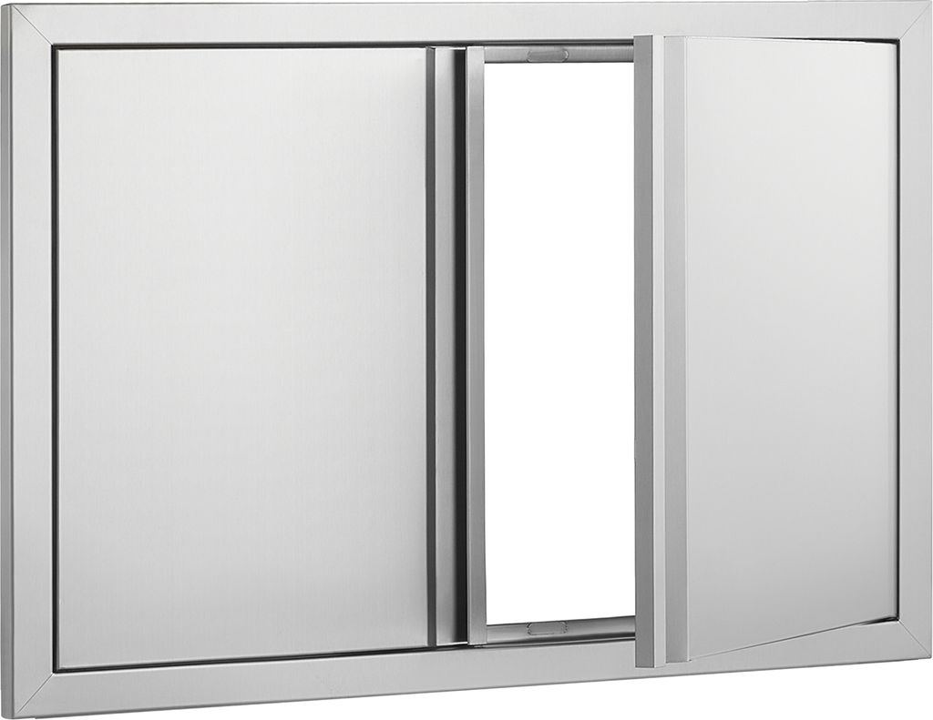 SucceBuy BBQ Zugangstür 710 x 482 mm Doppelte Außenküchentür Edelstahl Flush Mount Brontentür mit vertieften Griffen für BBQ Island Grillstation