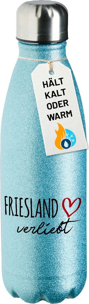 Huuraa Trinkflasche Friesland verliebt 500ml Blue Edelstahl Wasserflasche Trinkflasche Geschenkidee