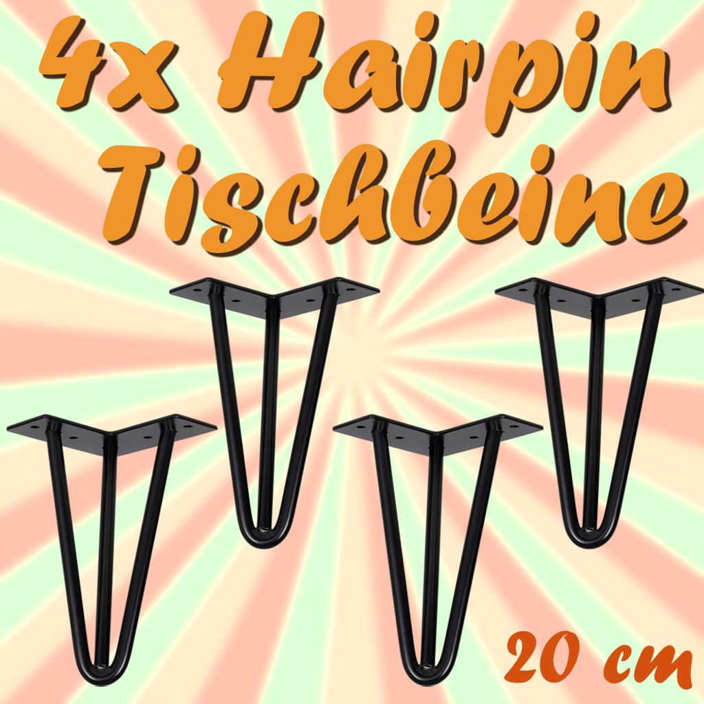 4x Tischbein Hairpin Metall Tischbeine Möbelfüße Schwarz Produktbild 