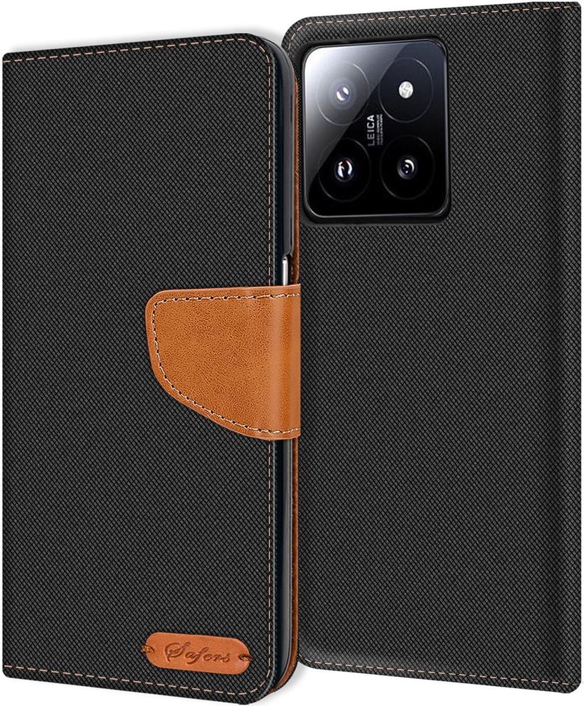 Conie Jeans Style Klapp Tasche für Xiaomi 15 Kartenfach Hülle Rundumschutz in Schwarz