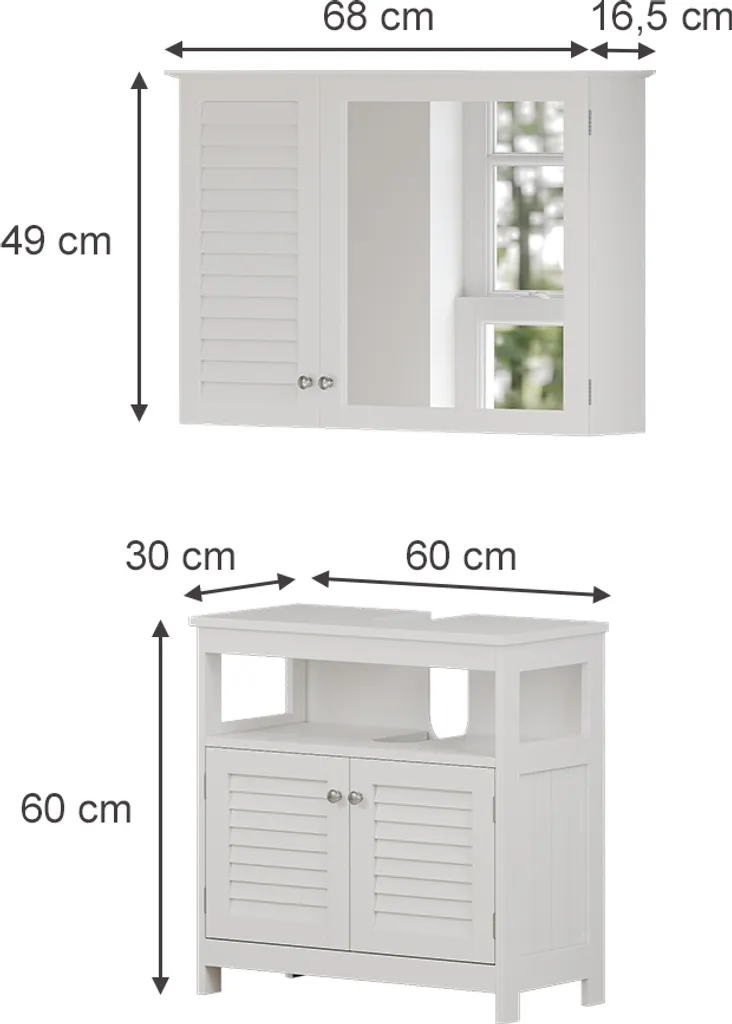Ensemble meuble sous-vasque et étagère Vicco Riad Blanc pour salle de bain