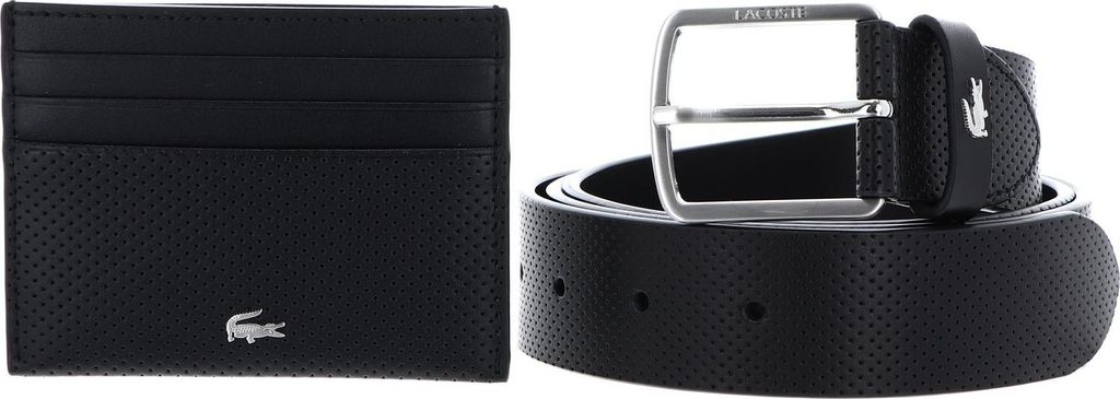 LACOSTE Leder Gürtel Kartenhalter Elegance Punch Cardholder + Belt Box W130 Noir schwarz