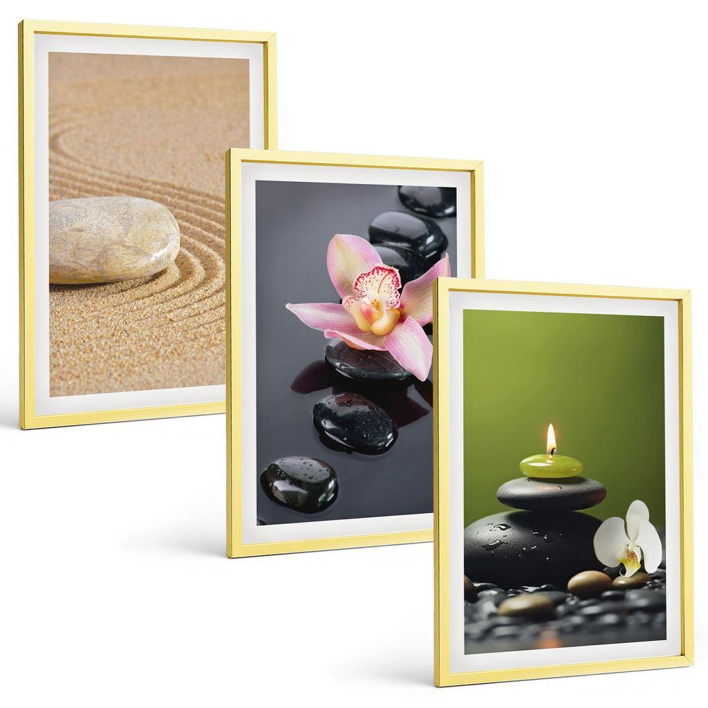 Bilder Set 3-teilig im Goldrahmen Rahmen – Wandbilder 3 Stück – gerahmte Poster für Wohnzimmer, Schlafzimmer und Flur – 40x60 cm – Entspa...
