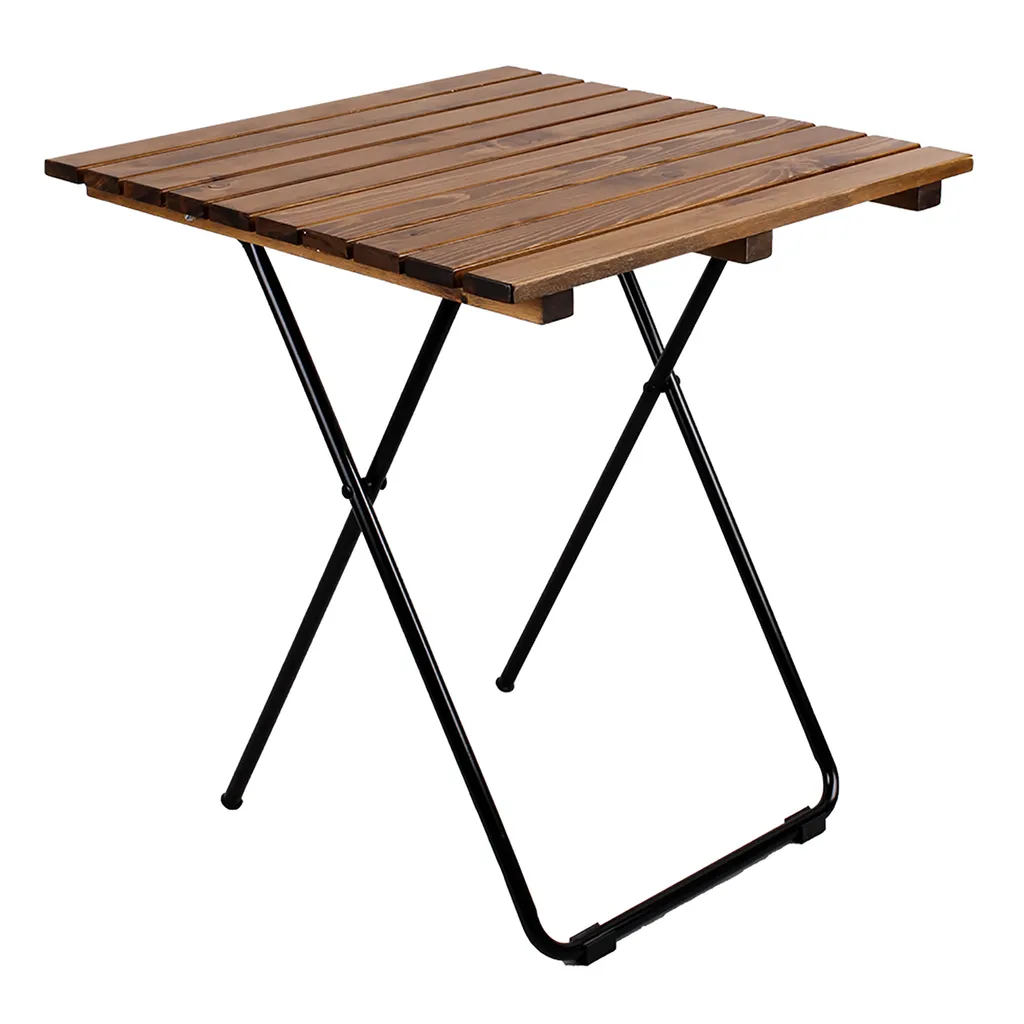 Table pliante de camping stable marron bois métal gain de place