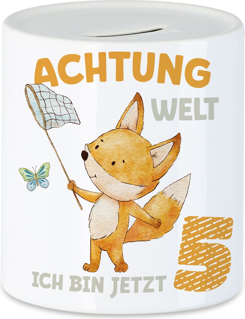 Achtung Welt Ich Bin Jetzt Fünf Spardose 5. Geburtstag 5 Jahre Schmetterling Geburtstagskind Alles Gute Birthday