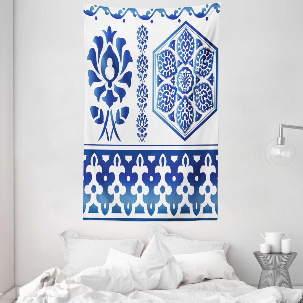 ABAKUHAUS Blau und weiß Wandteppich und Tagesdecke, Kunst aus Weiches Mikrofaser Stoff Waschbar ohne Verblassen Digitaldruck, 140 x 230 cm, Blau W...
