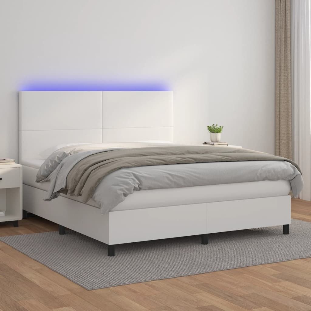vidaXL Boxspringbett mit Matratze & LED Weiß 180x200 cm Kunstleder - Boxspringbett - Boxspringbetten - Bett - Schlafzimmermöbel