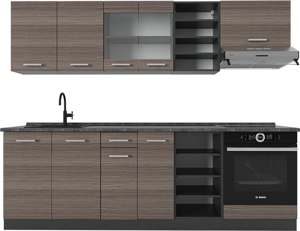 Küchenzeile Vicco R-Line Edelgrau/Anthrazit 240 cm , AP Anthrazit, Model 54069