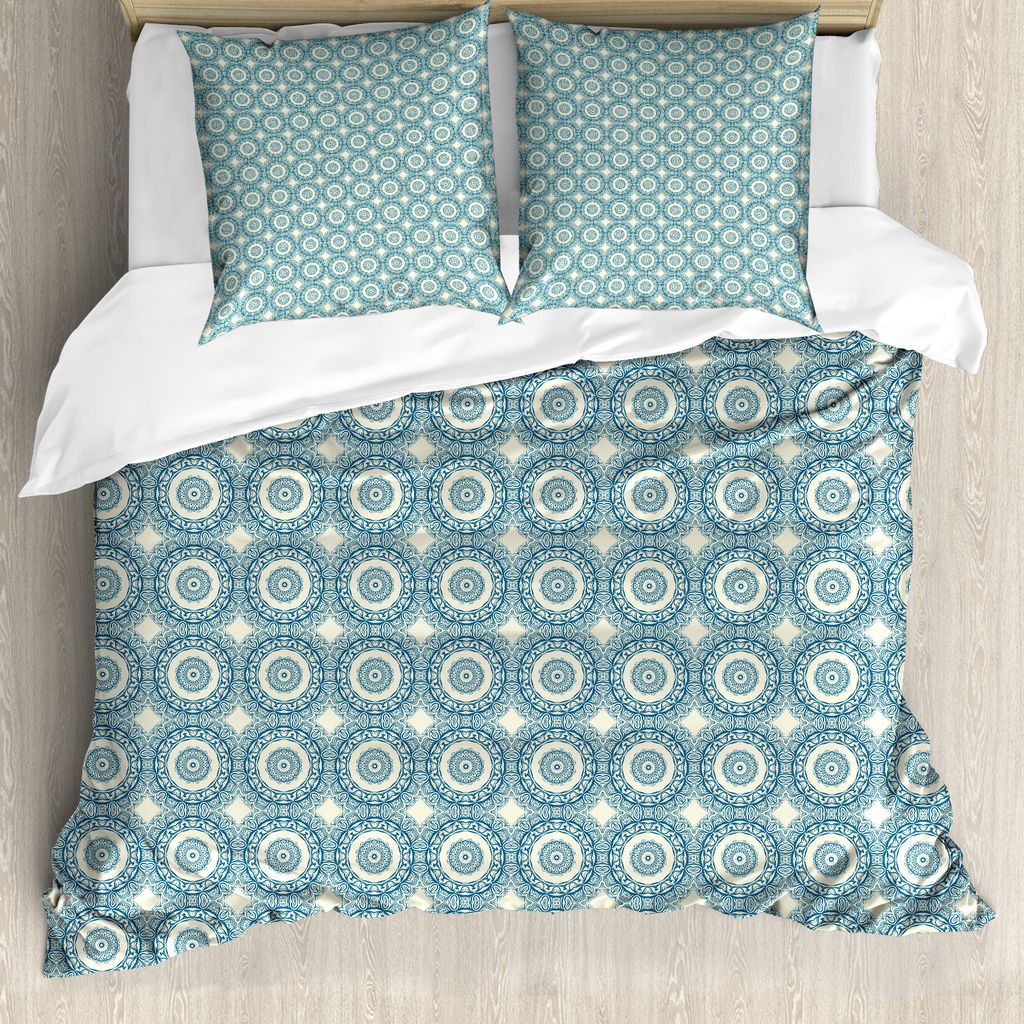 ABAKUHAUS marokkanisch Bettbezug Set für Einzelbetten, Circular Oriental, Milbensicher Allergiker geeignet mit Kissenbezug, 200 cm x 200 cm - 80 x...