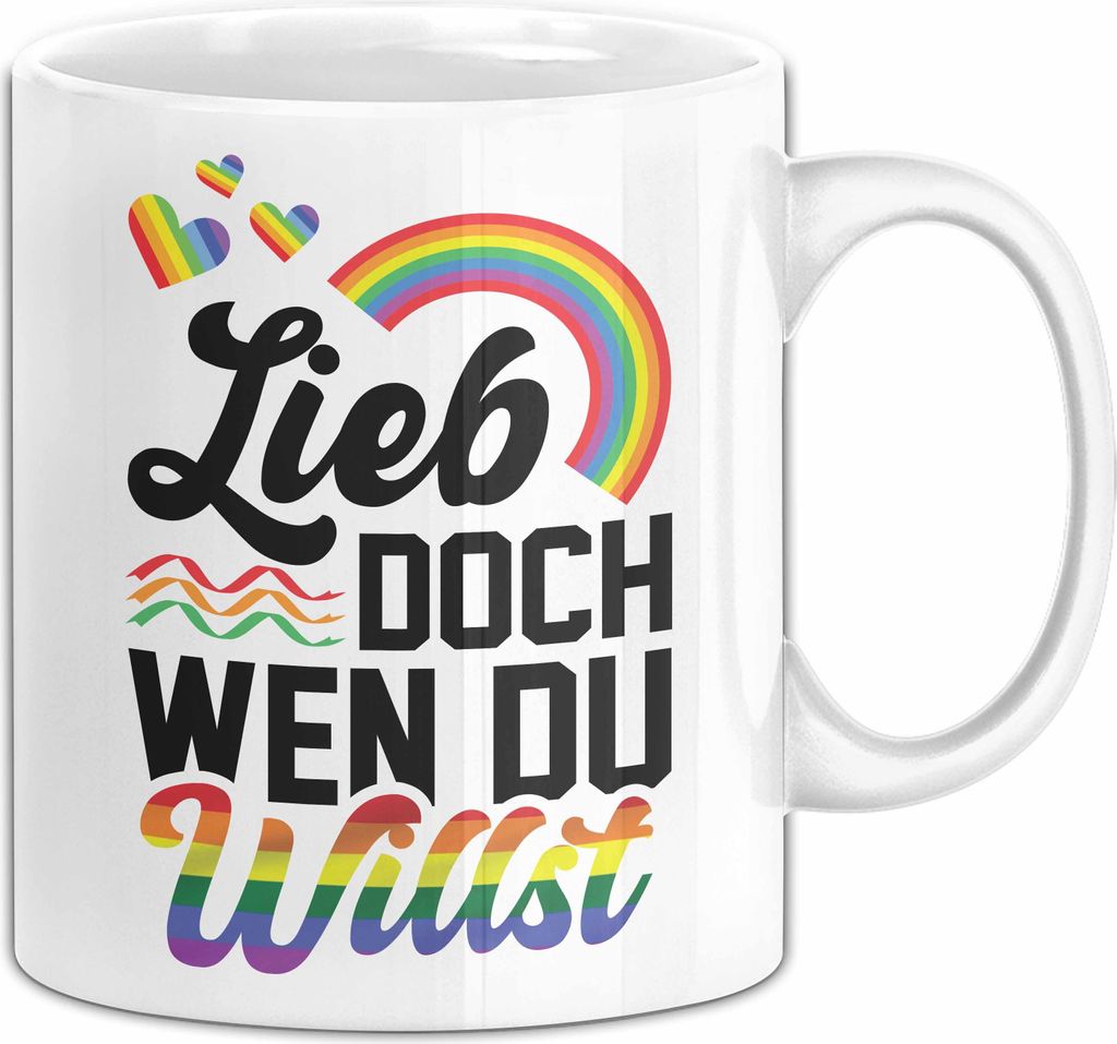 LGBTQ Tasse Geschenk Lesben Schuwle Geschenkidee Gay Pride Lieb Doch Wen Du Willst Kaffee-Becher (Weiß)