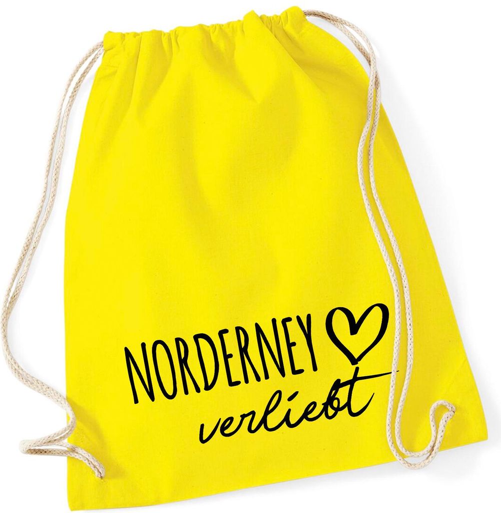 Huuraa Turnbeutel Norderney verliebt 12 Liter Yellow Baumwolle Rucksack Geschenkidee