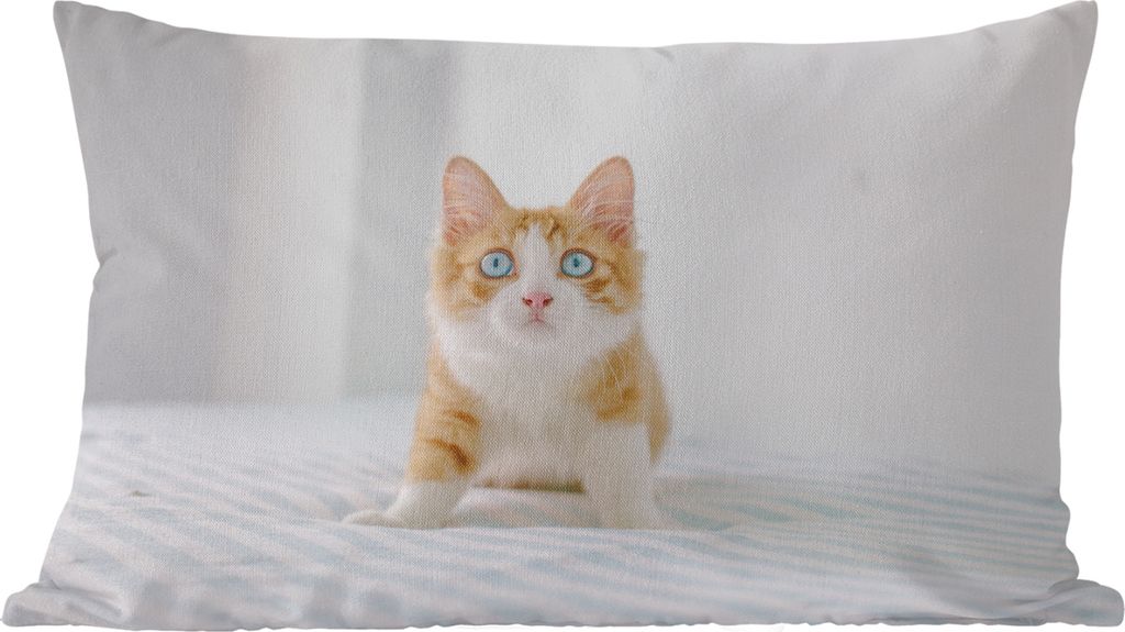 MuchoWow Zierkissen Sofakissen Wohnzimmer Dekokissen 50x30 cm Kätzchen - Blau - Orange - Mädchen - Jungen - Kind - Wohnzimmerdekoration - Polst...