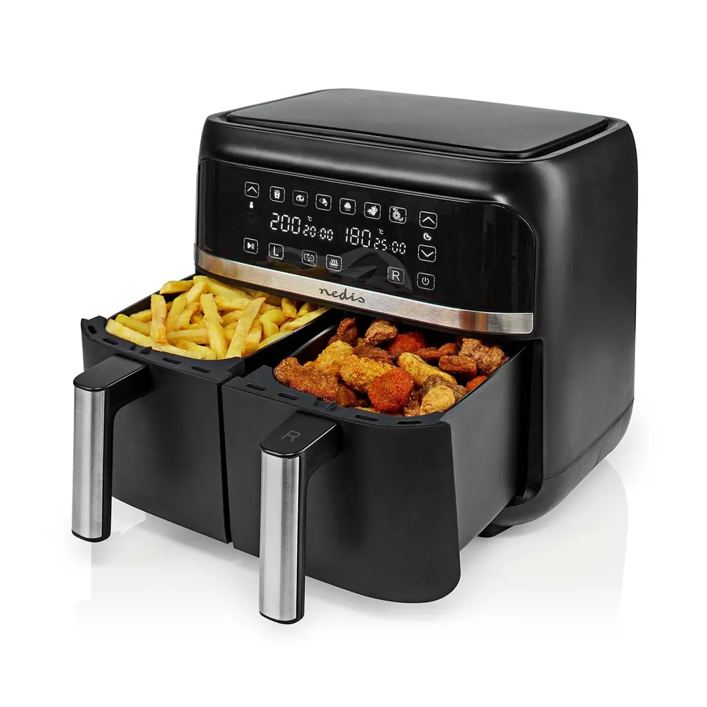 Friteuse à Air Chaud Double Bac 7,6L Nedis pour Cuisson Sans Huile