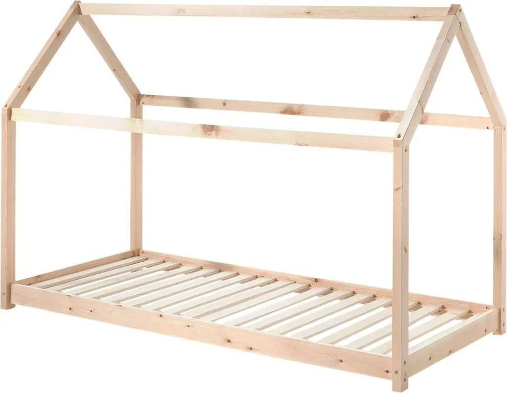 FURNLUX Lit Cabane Beige 90x200 cm - Lit Maison en Bois pour Enfant