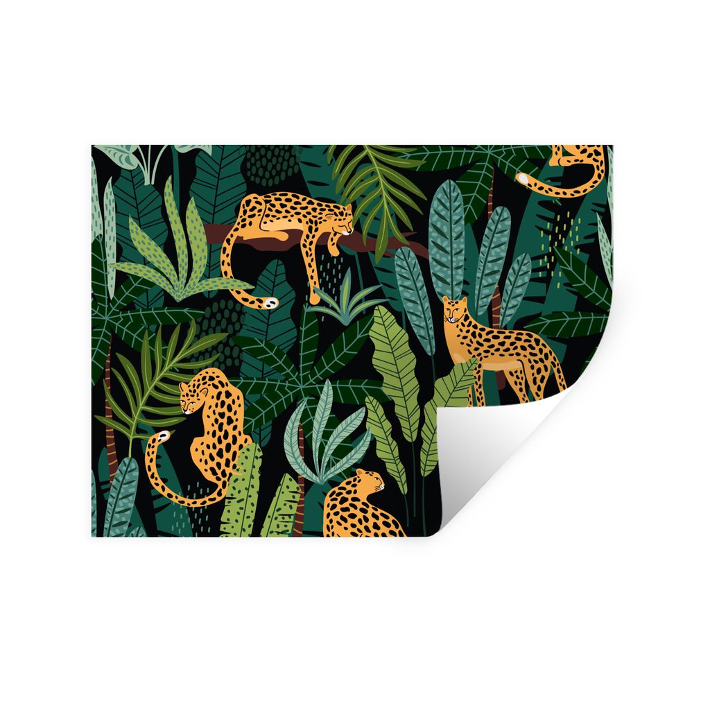 MuchoWow Wandtattoo Wandsticker Wandaufkleber Dschungel - Panther - Muster - Jungen - Mädchen - Pflanzen 40x30 cm Selbstklebend und Repositionie...