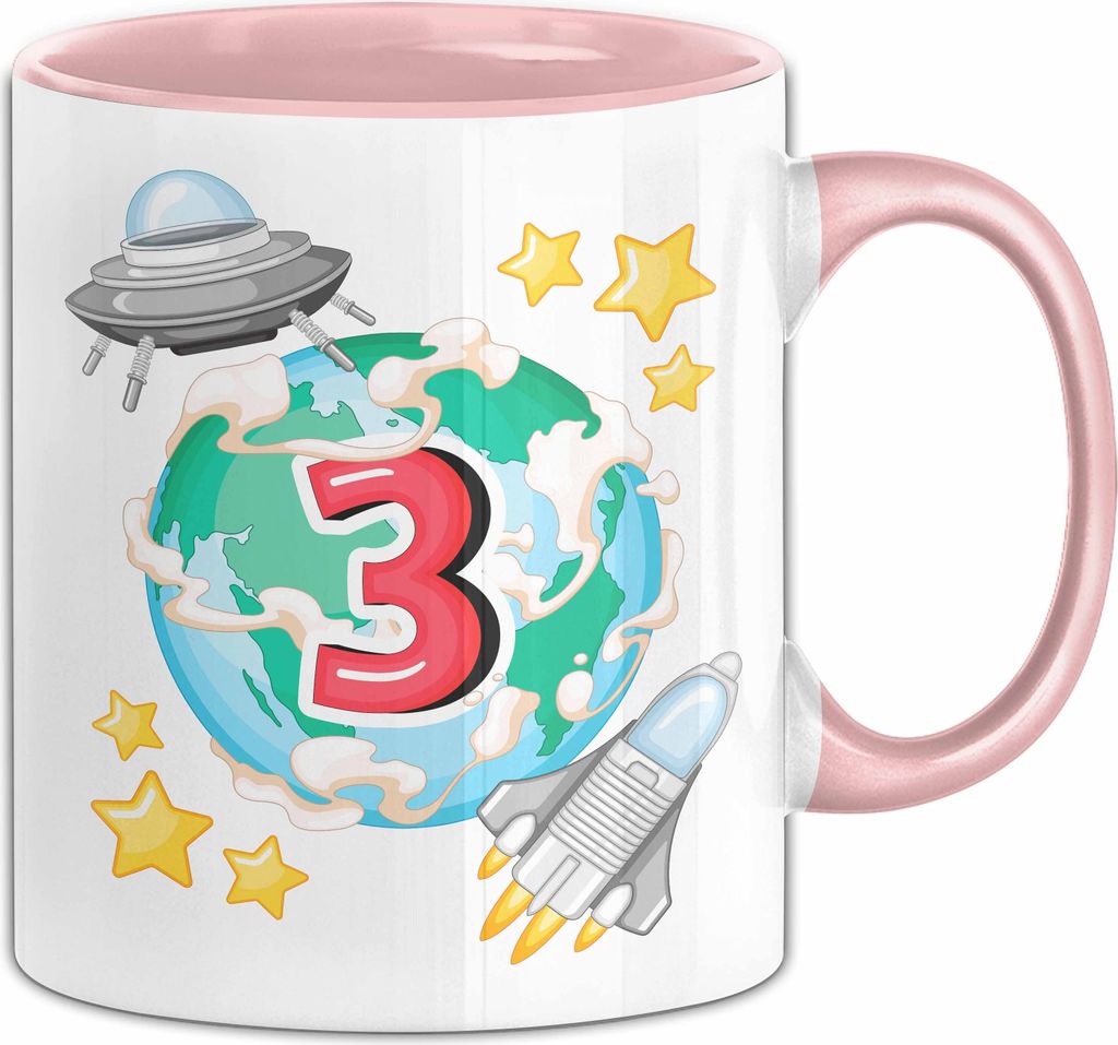 3. Geburtstag Geschenk Tasse Becher Jungs Mädchen Ufo Welt Galaxie (Rosa)