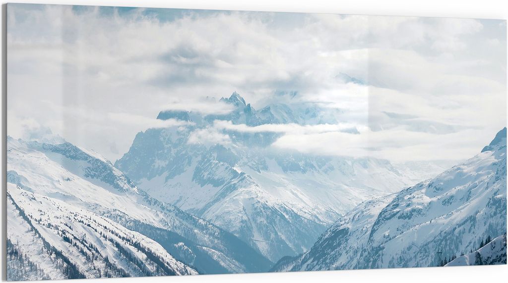 DEQORI Glasbild Echtglas 100x50 cm 'Alpenmajestät' Wandbild Bild modern Deko