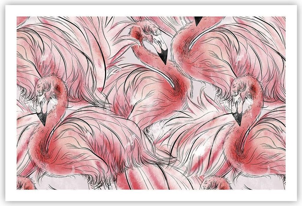 Poster - Poster ohne Rahmen - Flamingo Pink Exotik - 91,5x61 cm - Wand Bild - Wanddeko - Wandbilder - Kunstposter - Wandposter - Bilder - Kunstdruc...