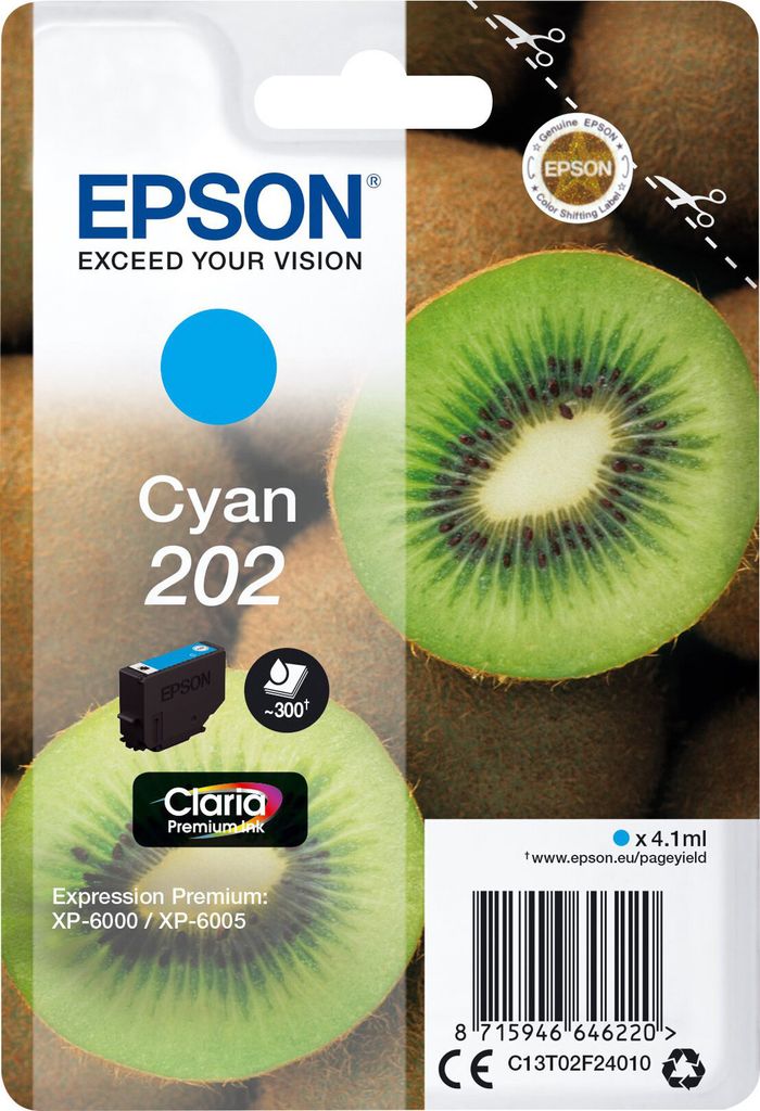 Epson Kiwi Singlepack Cyan 202 Claria Premium Ink, Produktbild 