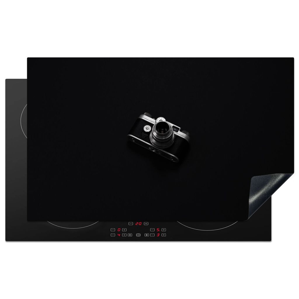 KitchenYeah Herdabdeckplatte Schwarz - Kamera - Design - Weiß , 85x52cm, Küche Deko, Glaskeramikkochfeld Herdabdeckung, Abdeckplatte fùr Kochfeld