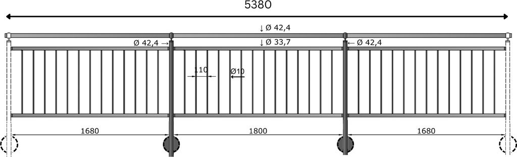 TIBU Geländer Edelstahl Balkongeländer Treppengeländer 0,8-6m senkrechte Streben seitliche Montage, Länge 5380 mm mit Seitenabstand 70 mm