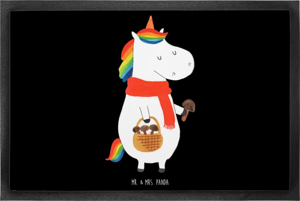 Mr. & Mrs. Panda fußmatte Einhorn Pilz 60 x 90 cm - Schwarz - Geschenk, Bodenvorleger, Unicorn, Schmutzfangmatte, Pilze, Einhörner, Türvorleger,...