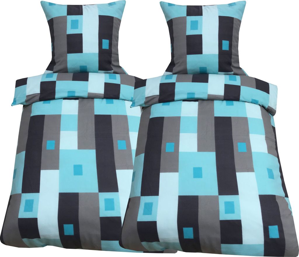 4 teilig Thermofleece Bettwäsche 135 x 200 cm türkis grau anthrazit Winter Set