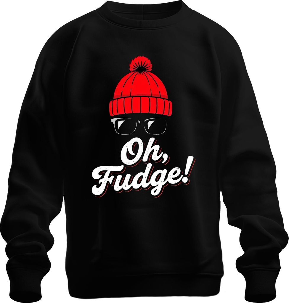 Oh Fudge! Weihnachten Lustig Spruch Mütze Brille Winter Hipster Uni Sweatshirt Pullover, Schwarz, S