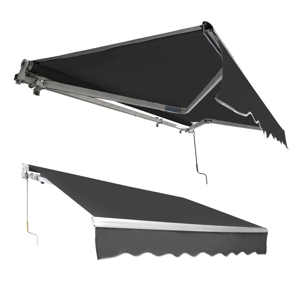 Gelenkarmmarkise 350x300cm Sonnenmarkise Terrassenmarkise für Sonnenschutz & Regenschutz, Balkonmarkise mit Handkurbel Grau