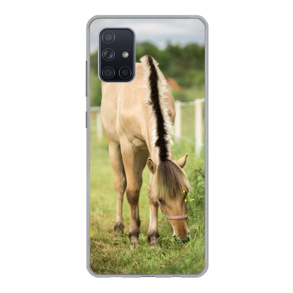 MuchoWow Handyhülle Schutzhülle Hülle für Samsung Galaxy A51 Porträt eines Fjordpferdes auf einer Wiese Silikon Softcase Handy Hülle - Schu...