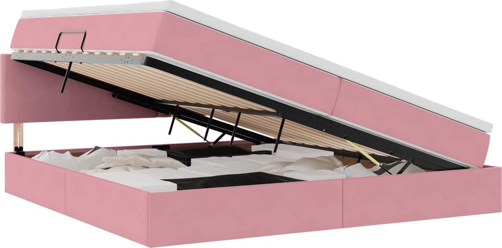 Bett mit Stauraum und LED mit Matratze Rosa 200 x 200 cm Samt