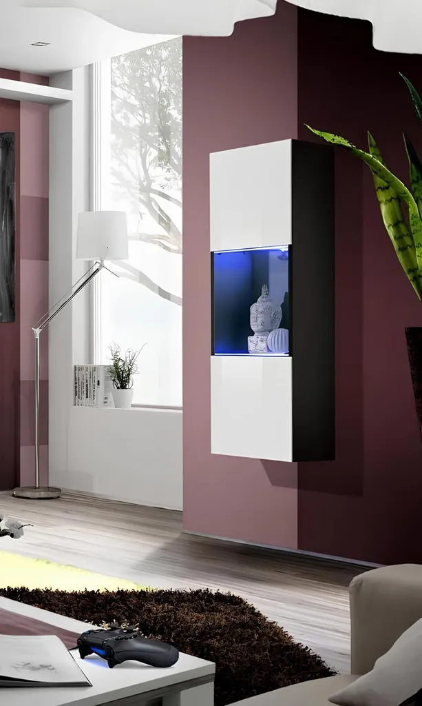 Meuble vitrine murale en bois style moderne pour rangement de salon