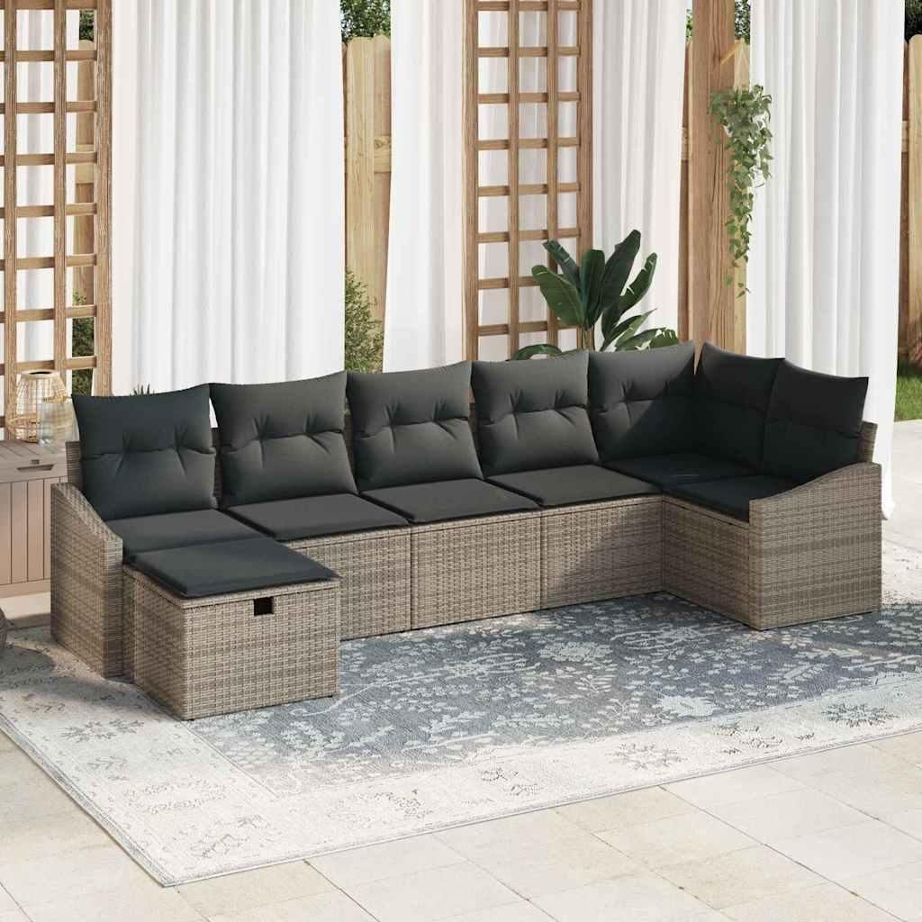Maison Exclusive - Sofa Set mit Kissen mit Speicher 7 pcs Grau Poly-Rattan