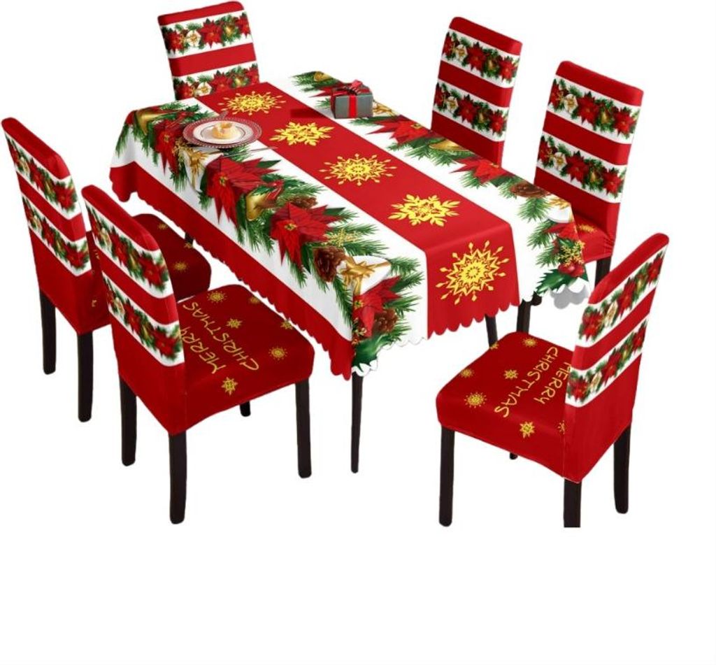 INF Festliche rote Weihnachts-Tischdecke und Stuhlhusse - 7-teiliges Set