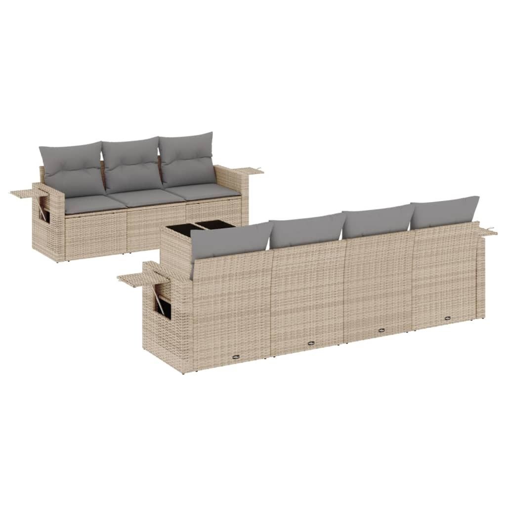 SYFAX 8-tlg. Garten-Sofagarnitur mit Kissen Beige Poly Rattan