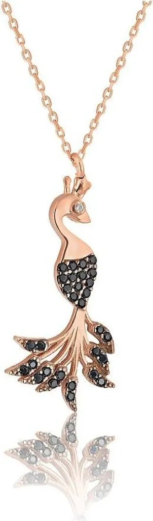 Collier Paon Or Rose avec Zircone Noire - Argent 925 Finition Luxe 45cm