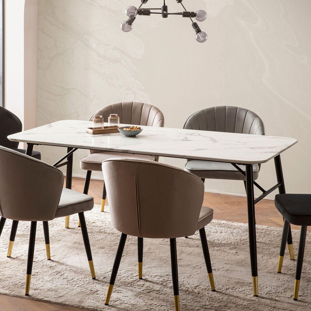 FineBuy Esszimmertisch Weiß 180 cm Esstisch in Marmor-Optik Produktbild 
