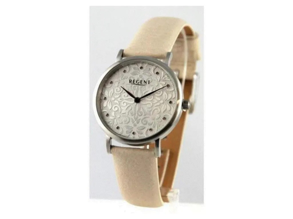 Montre Regent pour dames 12111299 en acier avec bracelet en cuir noir