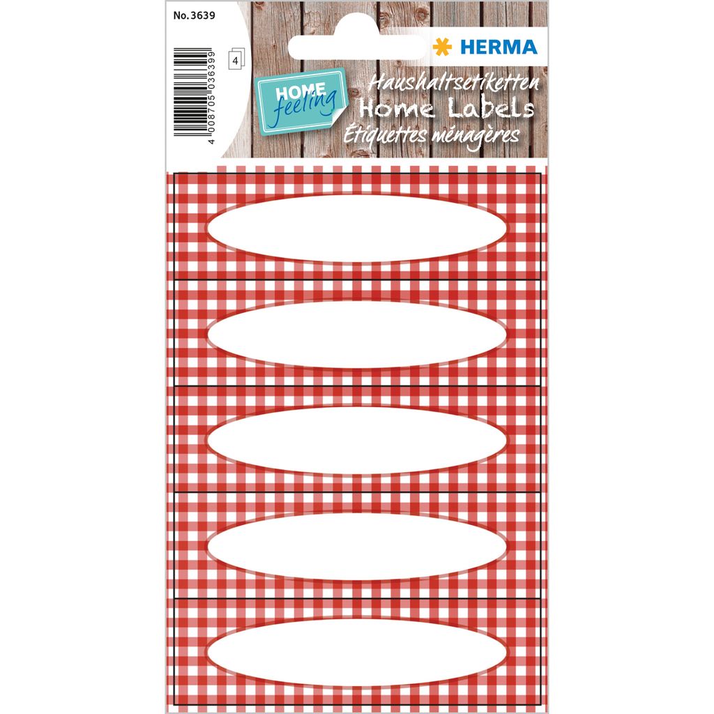 HERMA Haushalts Etiketten Vichy Karo 76 x 23 mm rot 4 Blatt Produktbild 