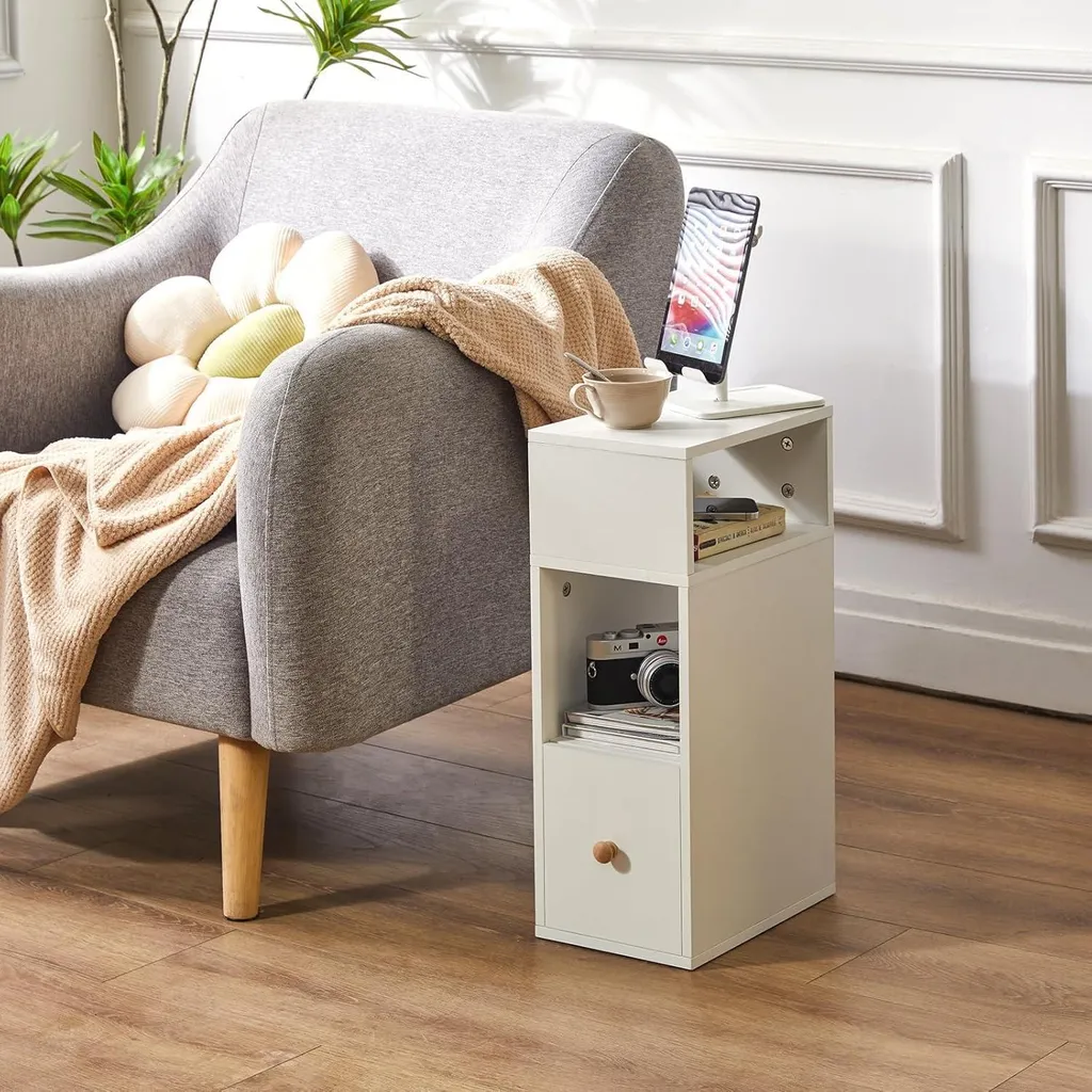 Table d'Appoint Étroite Gain de Place avec Tiroir Solution Petites Chambres